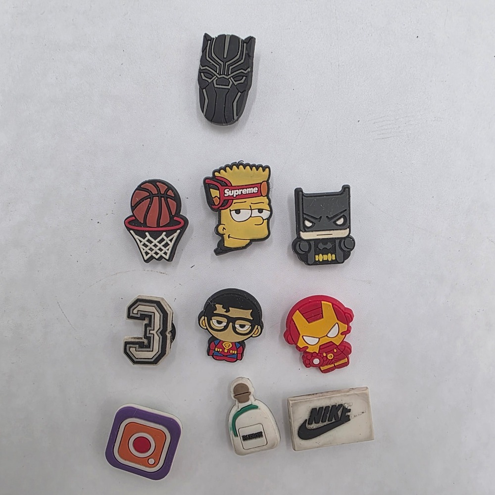 10pc Assorted Shoe Charms Marvel DC Bart Simpson Nike Patron Basketball